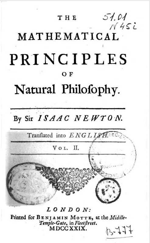 The mathematical principles of Natural Philisophy. Cover page